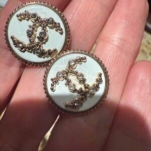 CHANEL Gold and Cream Logo Earrings made from Authentic buttons